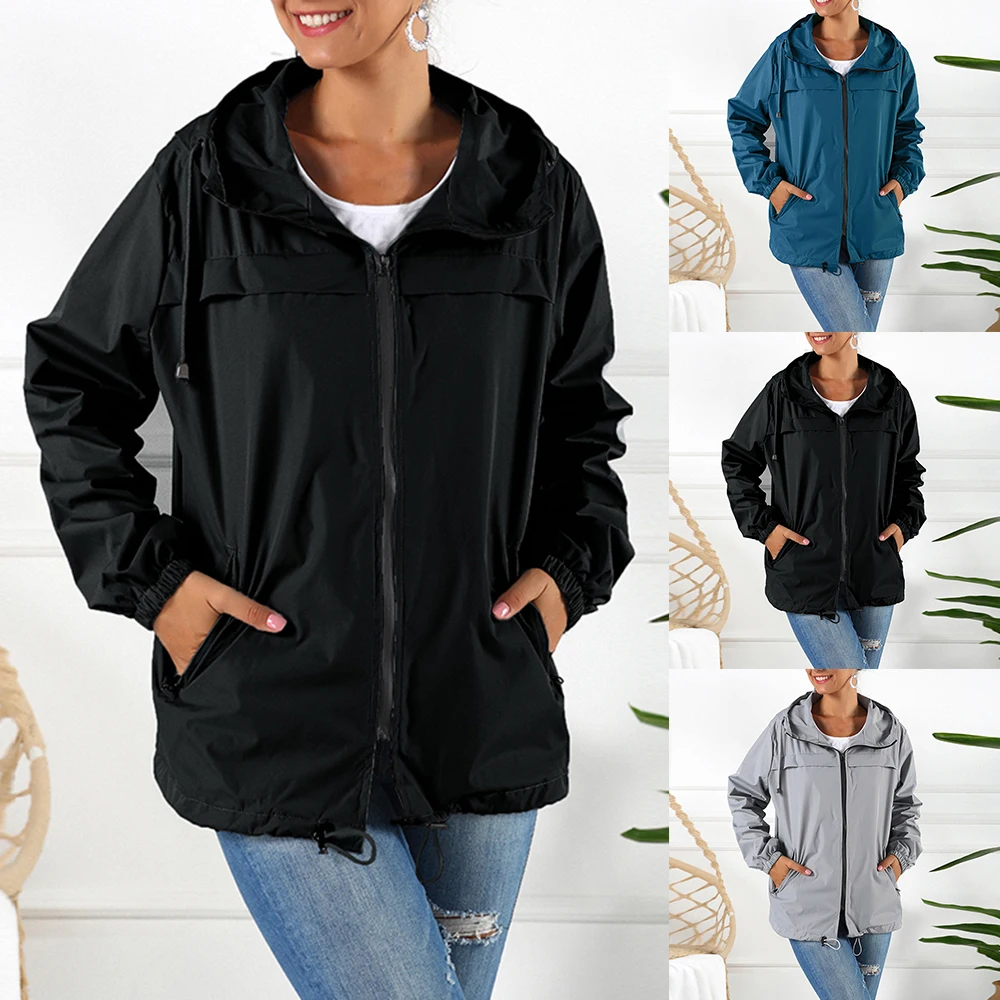 Водонепроницаемая Женская куртка с капюшоном внутренняя сетчатая карманами Femme