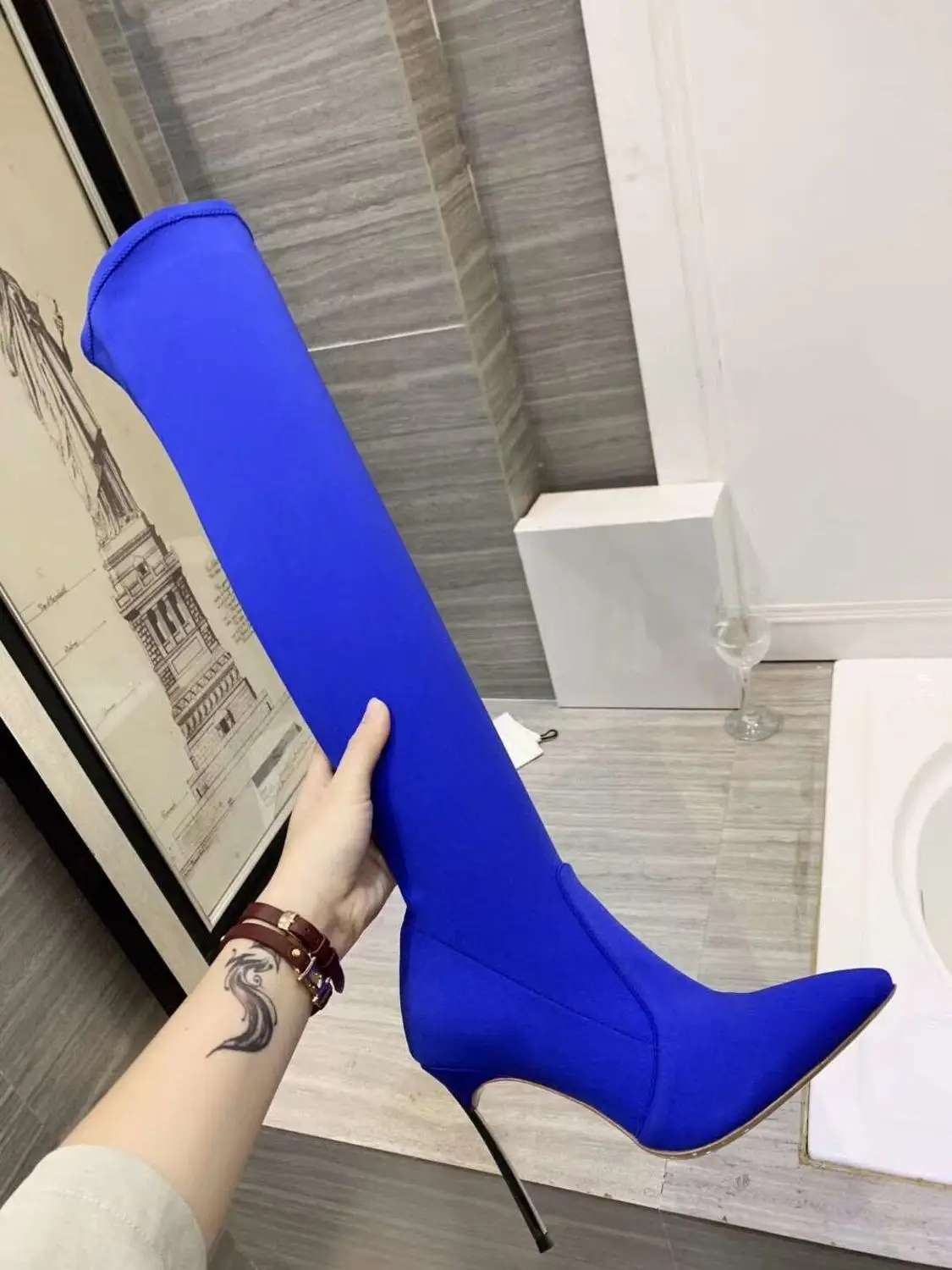 2019 пикантные вечерние сапоги модная замшевая кожаная обувь Женские Сапоги выше