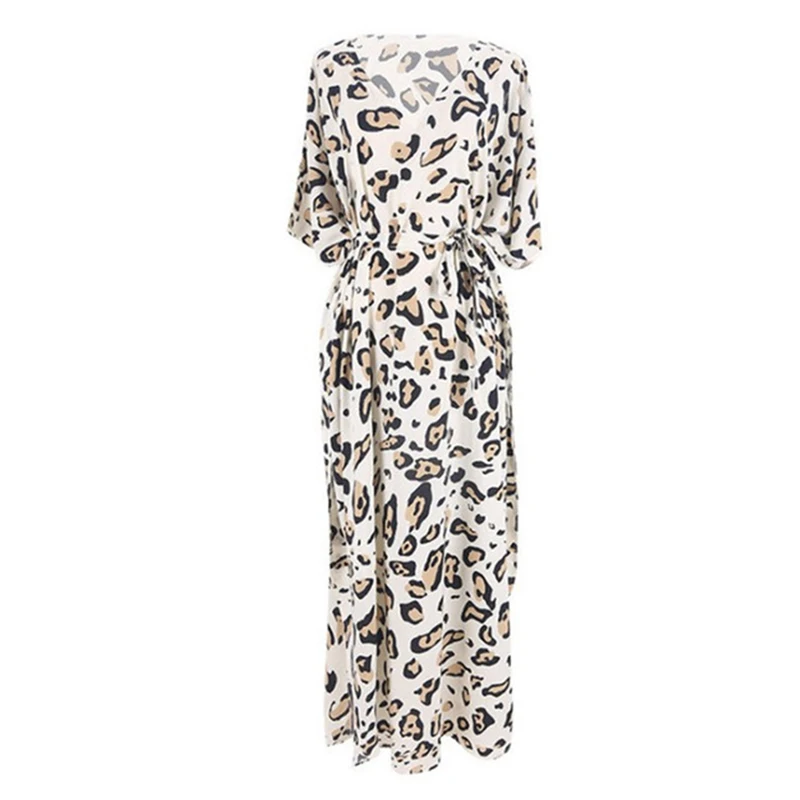 

2021 summer beach skirt bohemian leopard print blouse waist belt side slit bikini blouse seaside long skirt