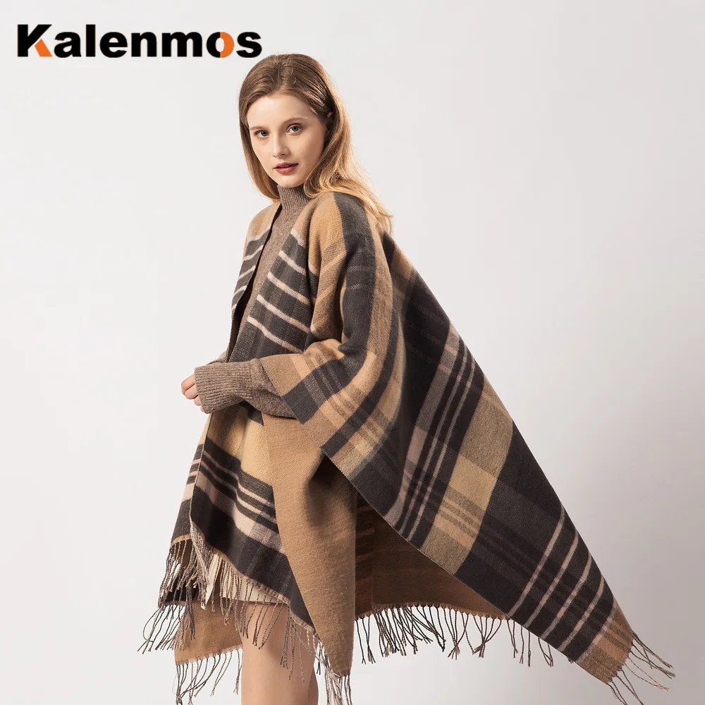 Пончо и шарф Женская клетчатая искусственная кашемировая накидка с винтовым