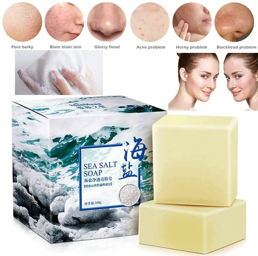 

Goat Milk Soap Sea Salt Soap, For Face Dry And Natural Oily Skin, Pimple Pores Removal Acne Treatment Moisturizing Face Care