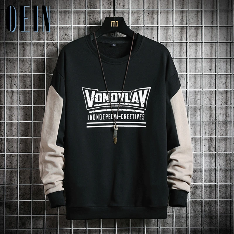 

Men Patchwork Crewneck Sweatshirts 2021 Spring Autumn Mens O-neck Shirt long Sleeve Hip Hop Fashion Pullover Polyester Hoodies