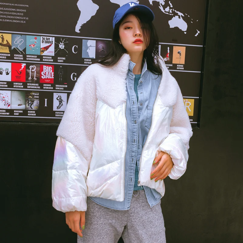 Женский осенний и зимний Новый пуховик из овечьей шерсти Лоскутная куртка