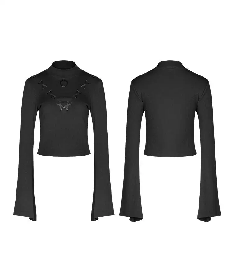 Панк Rave женская готическая шнуровка с расклешенными рукавами футболка PT-405 |