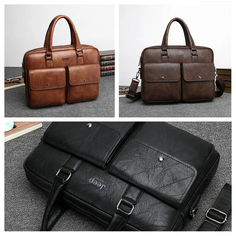 JEEP BULUO Men's Briefcases Men's Bags Split Leather Lawyer/office Bag for Men Fashion Laptop Bag Business Bag for Documents
