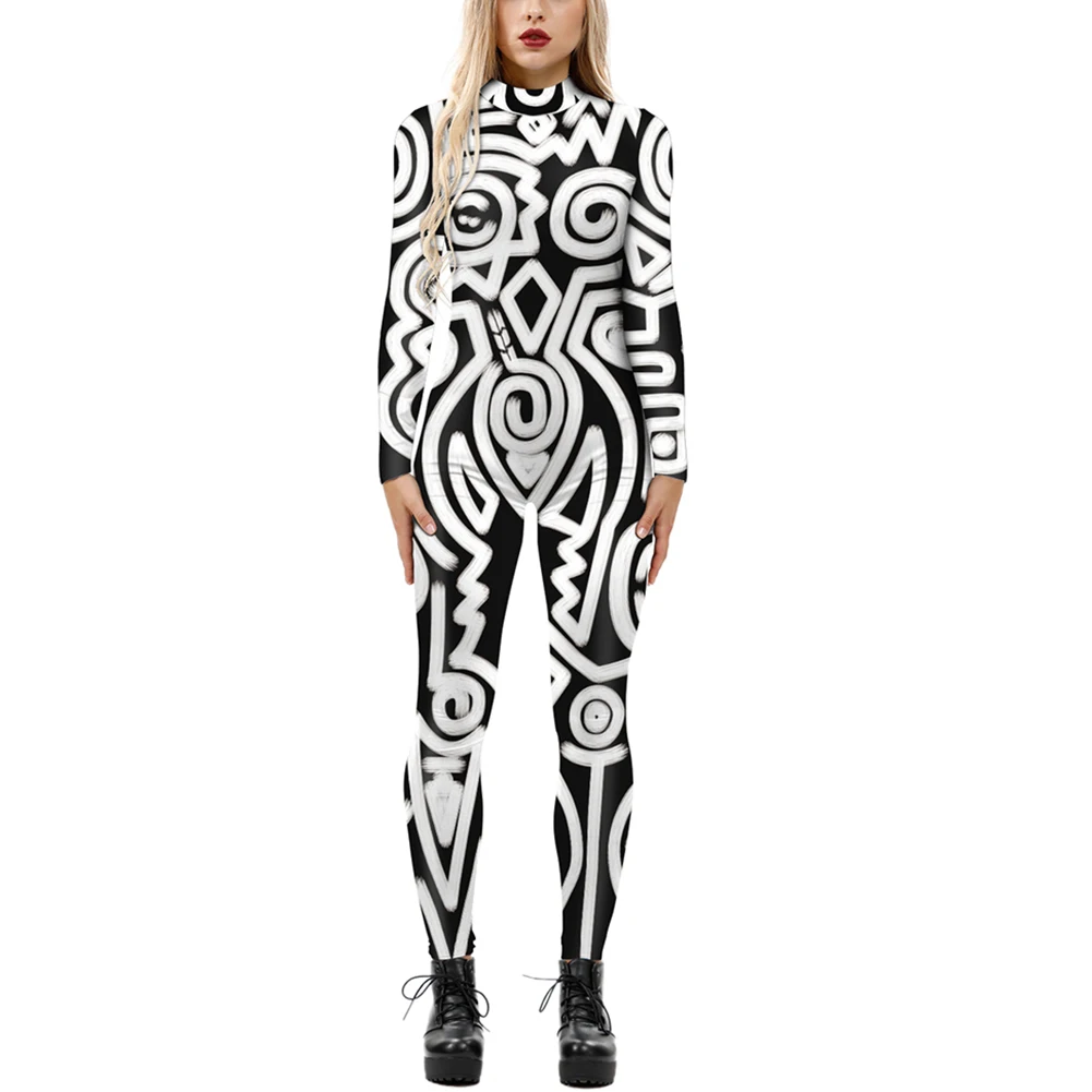 

Women Fashion Digital Skeleton Print Jumpsuit Bodycon Party Halloween Costume