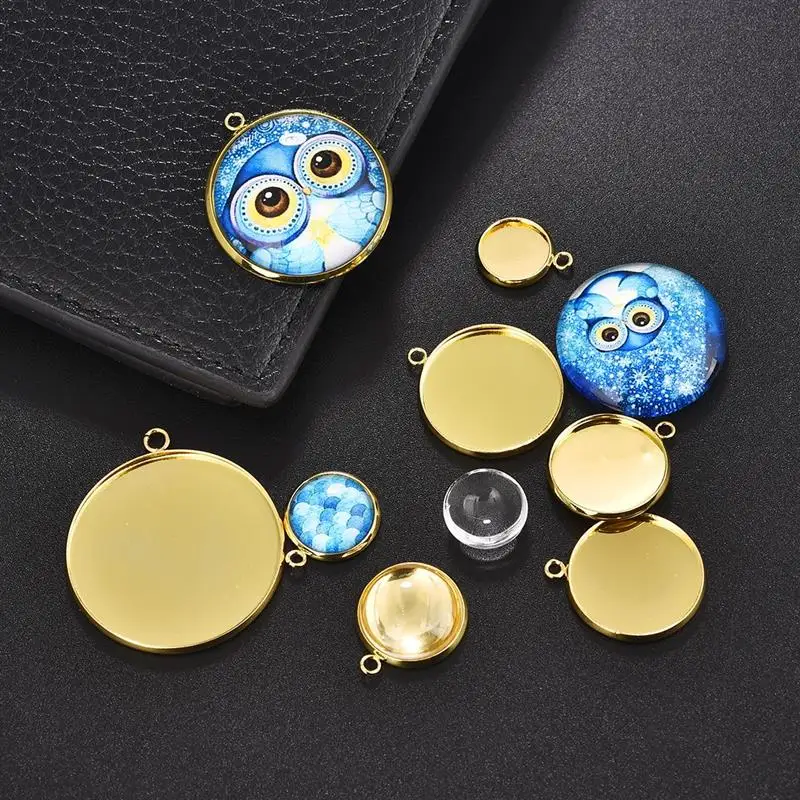 Круглые золотистые основа с кабошоном из нержавеющей стали 20 шт. 12/25/30 мм рамка