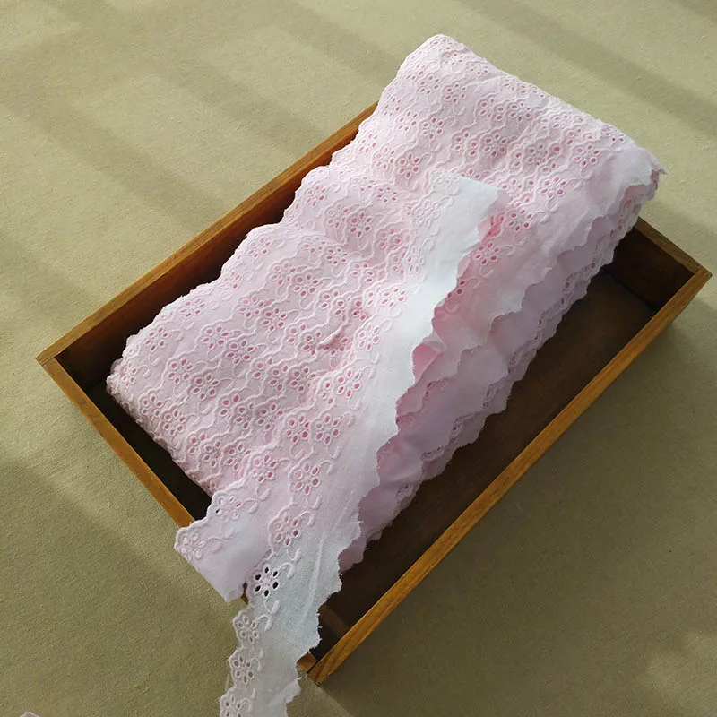 Однометровая вырезанная Цветочная вышитая светло-розовая хлопковая кружевная