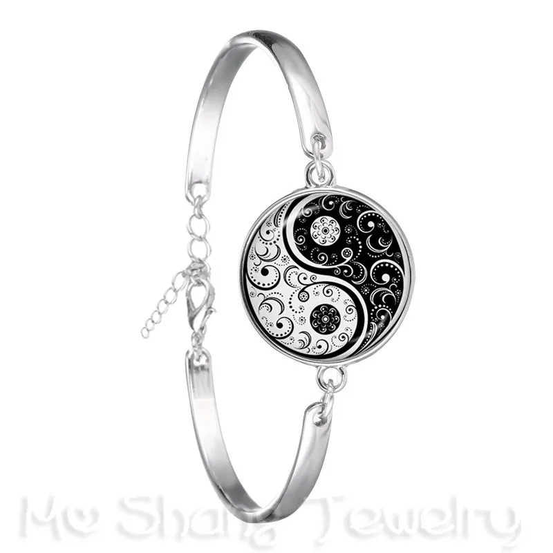 Браслет-цепочка с символами двойного глаза черный и белый браслет Инь Янь 18 мм