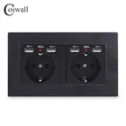 Настенная розетка стандарта ЕС COSWALL 2 Gang, Россия, Испания, с 4 USB зарядными портами, скрытым мягким светодиодным индикатором, Алюминиевый металлический каркас