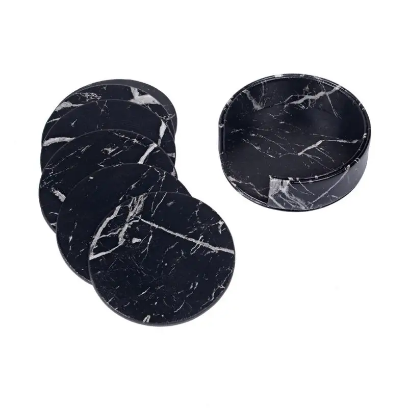 

6 pcs Round Square Marble Leather Table Cup Placemats Creative Environmental Plastic Vinyl Drink Tea Coasters Heat-resistant