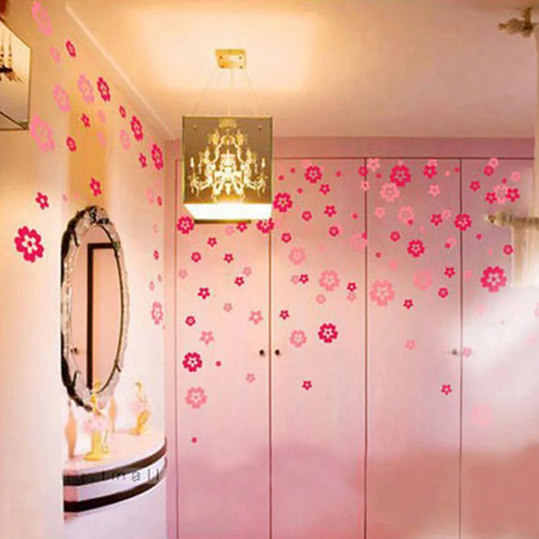 1 Set Strong Kids Bedroom Pink Flowers Pattern Decorations Art Cute Vinyl Self Adhesive Wall Stickers Girls 3D Nursery Natural | Дом и сад