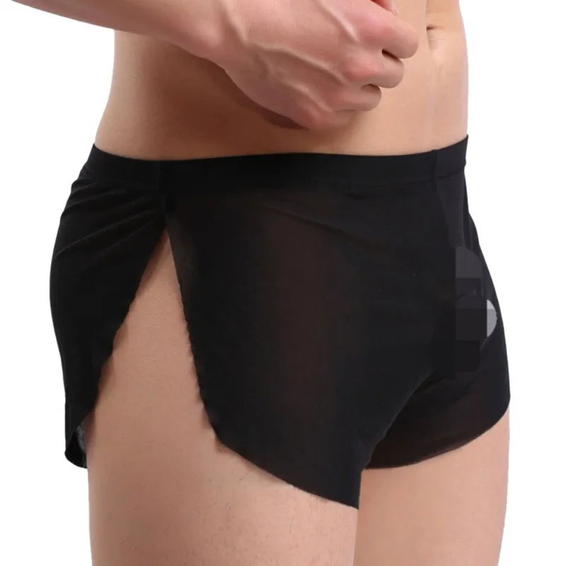 

Men Pajama Sides Split Shorts Sexy Low waist Ultra-thin Mens Sleeping Bottom Man Homewear Casual Sleep Bottoms ,