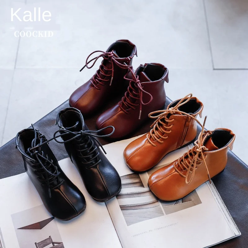

2020 autumn new girls simple fashion all-match leather boots Martin boots with soft sole kids winter boots