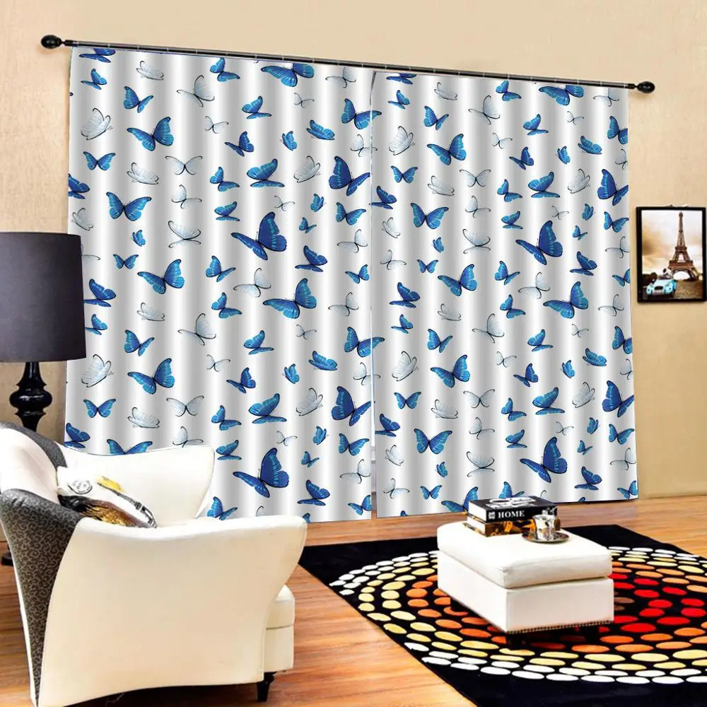 Синие шторы &quotБабочки&quot оконные для гостиной спальни затемненные - купить по