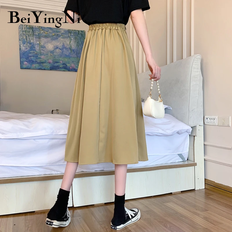 

Beiyingni Buttons Elegant Midi Skirts For Girls Summer Slim College Style Loose Casual Harajuku Skirts Women All-match Skirt OL
