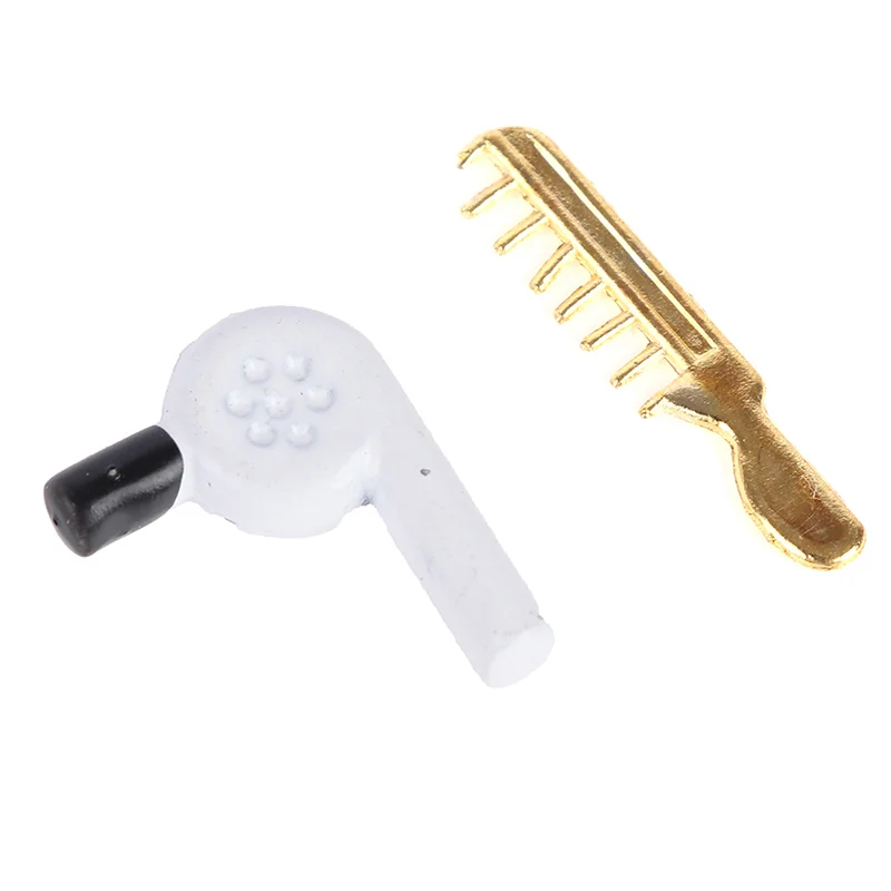

1/12 Dollhouse Miniature Accessories Mini Hairdressing Set Simulation Comb Mirror Hair Dryer Model Toy For Doll House Decoration