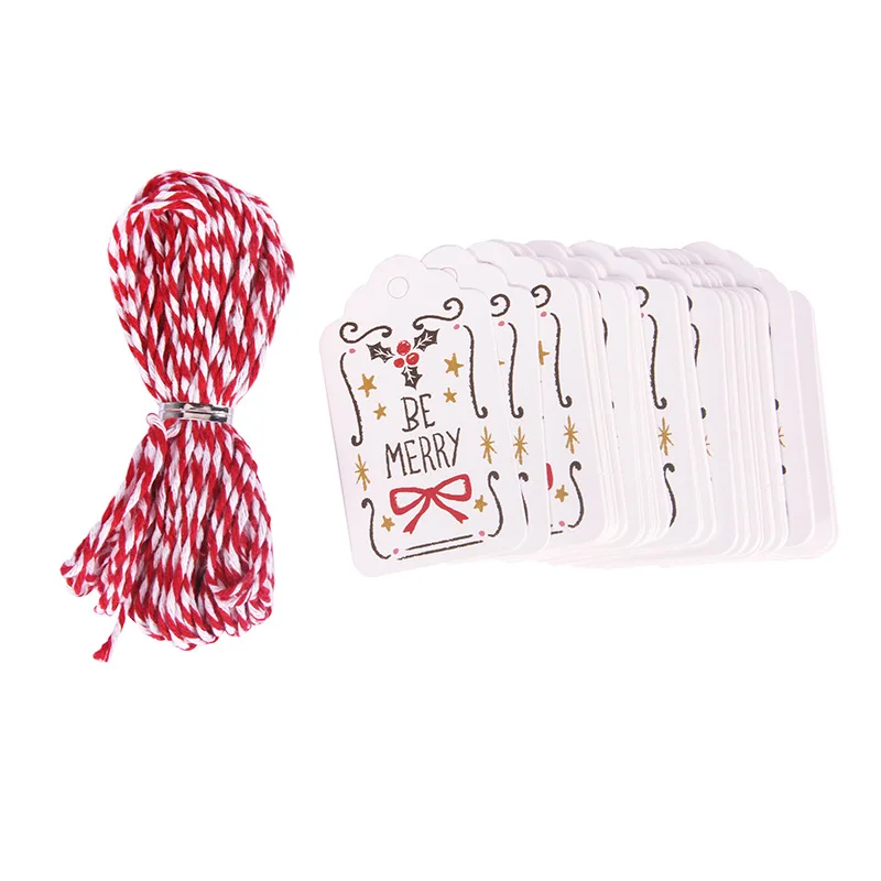 

Christmas Paper Tags With String Be Merry Gift Hang Tag DIY Craft Label Luggage for NOEL Navidad Home Decor Hanging Ornaments