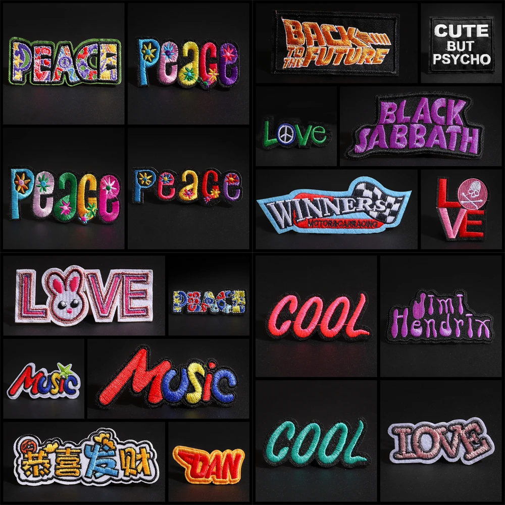 

Cool Love PEACE music Letter CUTE Patches Go Iron On Words Appliques for Clothes Iron On Stickers 3D Diy Bags Hat Decor