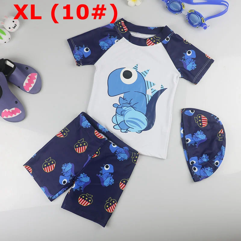 WHITE XL Boy Baby Swimwear Dinosaur Swimming Suit for Boys Short Sleeves Toddler Kids Children's Swimwear Beach Clothes Bathing Suit 3pcs - Цвет: WHITE XL