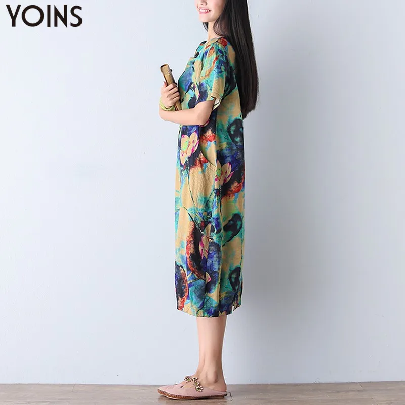 YOINS женское платье 2020 винтажное до середины икры с цветочным принтом свободное