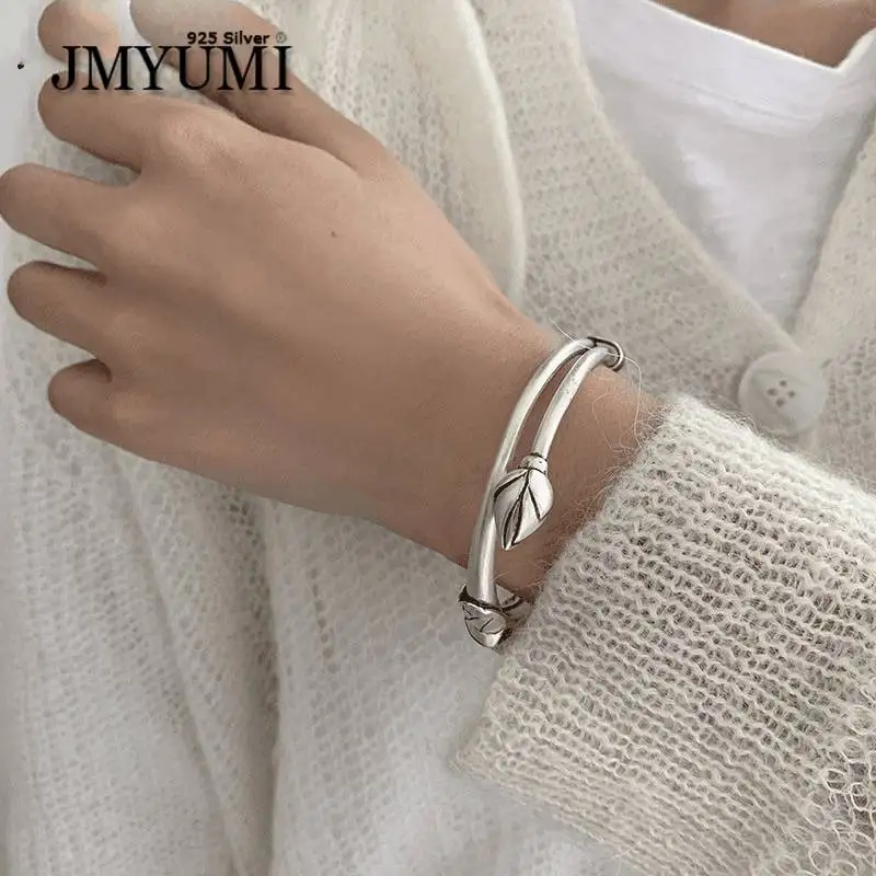 

JMYUMI 925 Sterling Silver Bracelet for Women New Trendy Elegant Vintage Unique Design Lotus Leaf Lotus Handmade Jewelry Gifts
