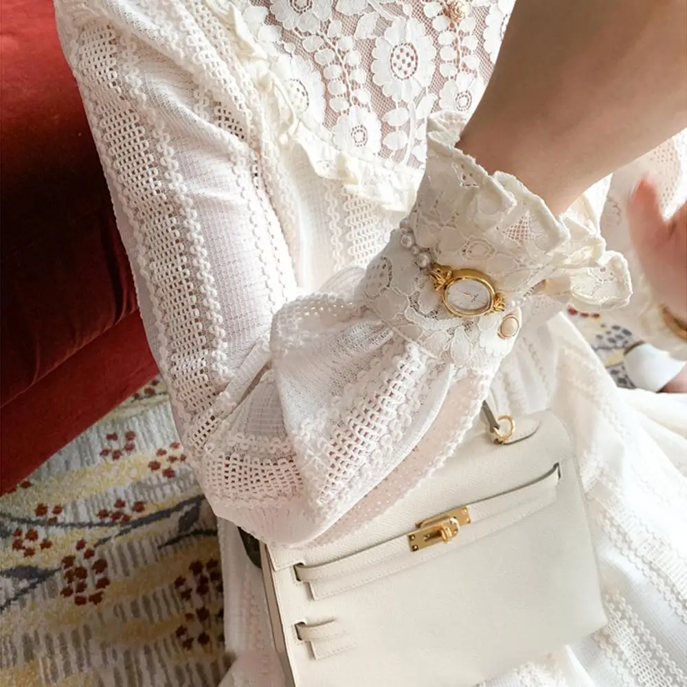 Винтажное кружевное сказочное платье с длинным рукавом белое зимнее женское