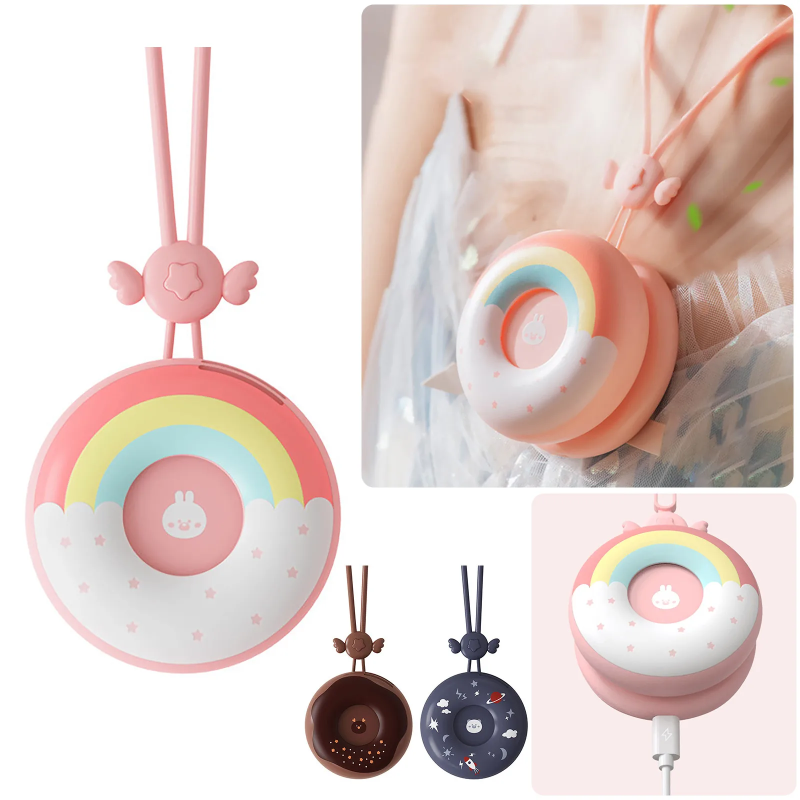 Donuts Hanging Necks Fan Portable Usb Charging Leafless Hanging Neck Electric Low Noise Smart Home Mini Handheld Fan