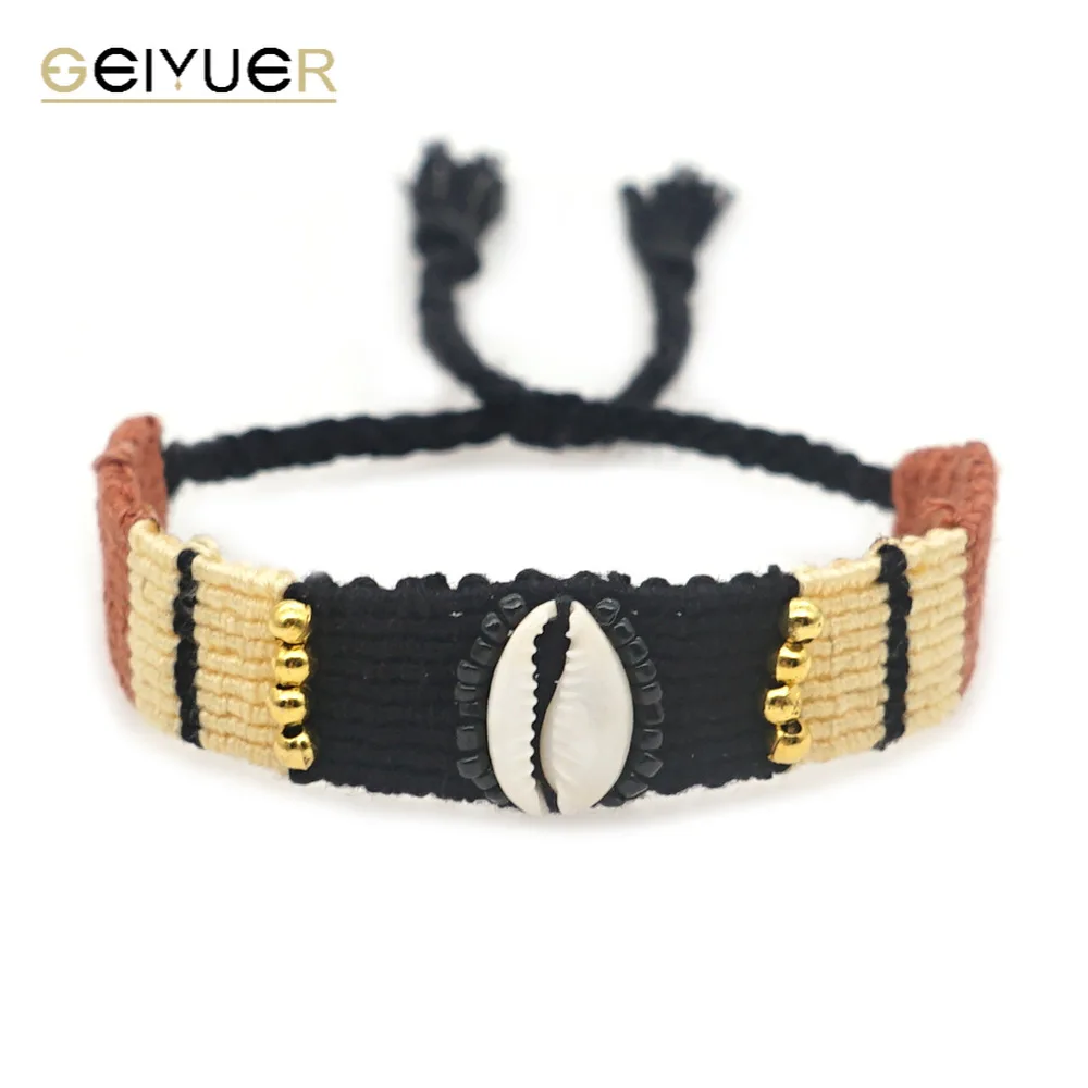 

Fashion Fabric Cloth Bracelets Handmade Woven Braided Bracelet with Seashell Boho Jewelry Tassel Pulseras Bangle for Women Gifts