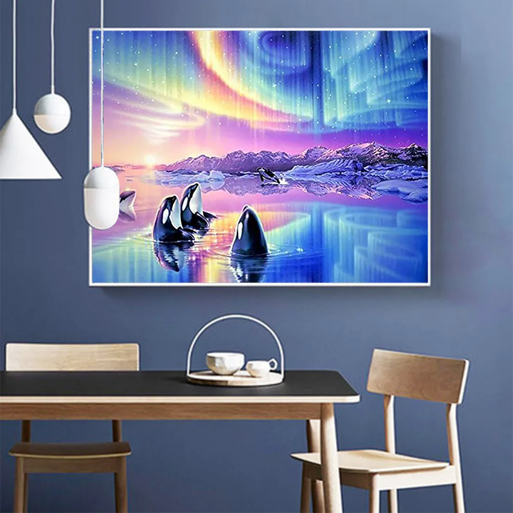 Убийца КИТ животное Алмазная картина Полный Круглый Аврора Borealis Scenic Nouveaute DIY