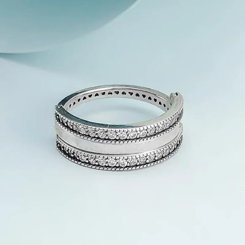 

925 Sterling Silver Pan Ring New Flip Pan Ring With Double Row Crystal Cz Pan Ring For Women Wedding Party Fashion Jewelry