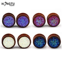 1pair natural wood double flared ear tunnel and plug ear expanders earlet gauges with synthetic druzy body piercing jewelry