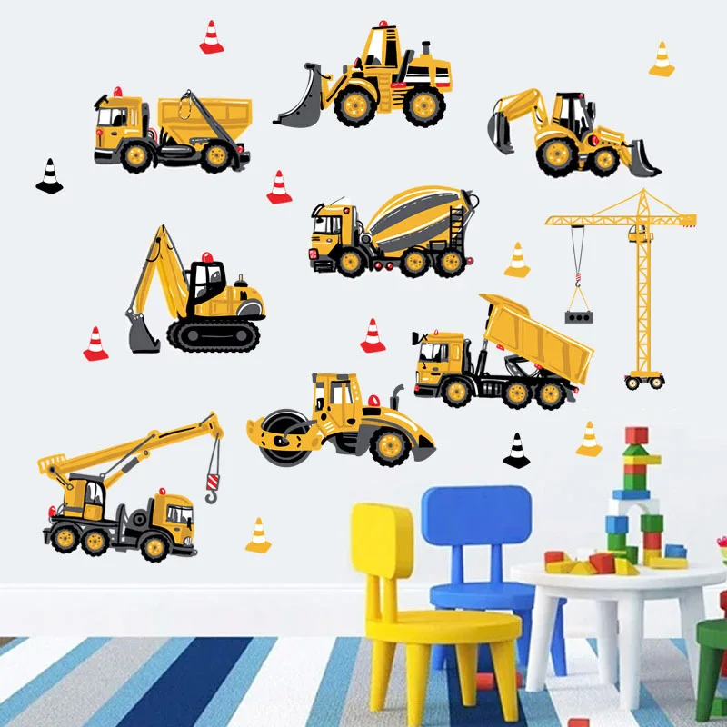 Мультяшный грузовик наклейка на стену инженерный автомобиль обои спальня