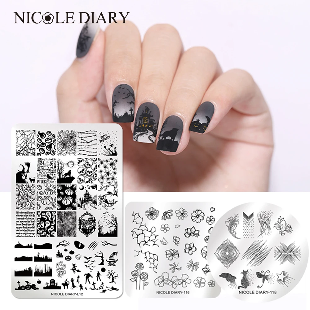 Пластины NICOLE DIARY для стемпинга ногтей из нержавеющей стали цветы ногтевого