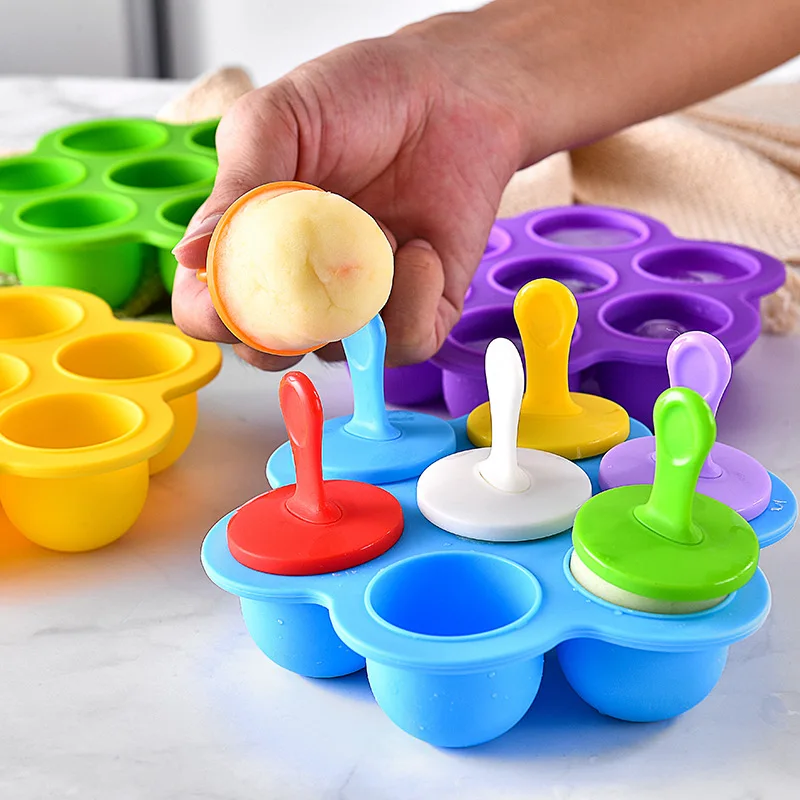 

Reusable 7 Holes Popsicle Molds Mini Silicone Ice Cream Molds Ice Pops Ball Lolly Maker Portable Baby DIY Fruit Shake Tools