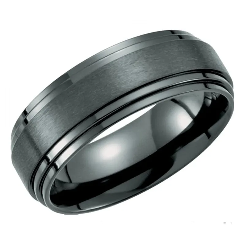 

8mm Black Gold Brushed Step Frosted Ring Fashion Creative Jewelry For Anniversary Day Gift