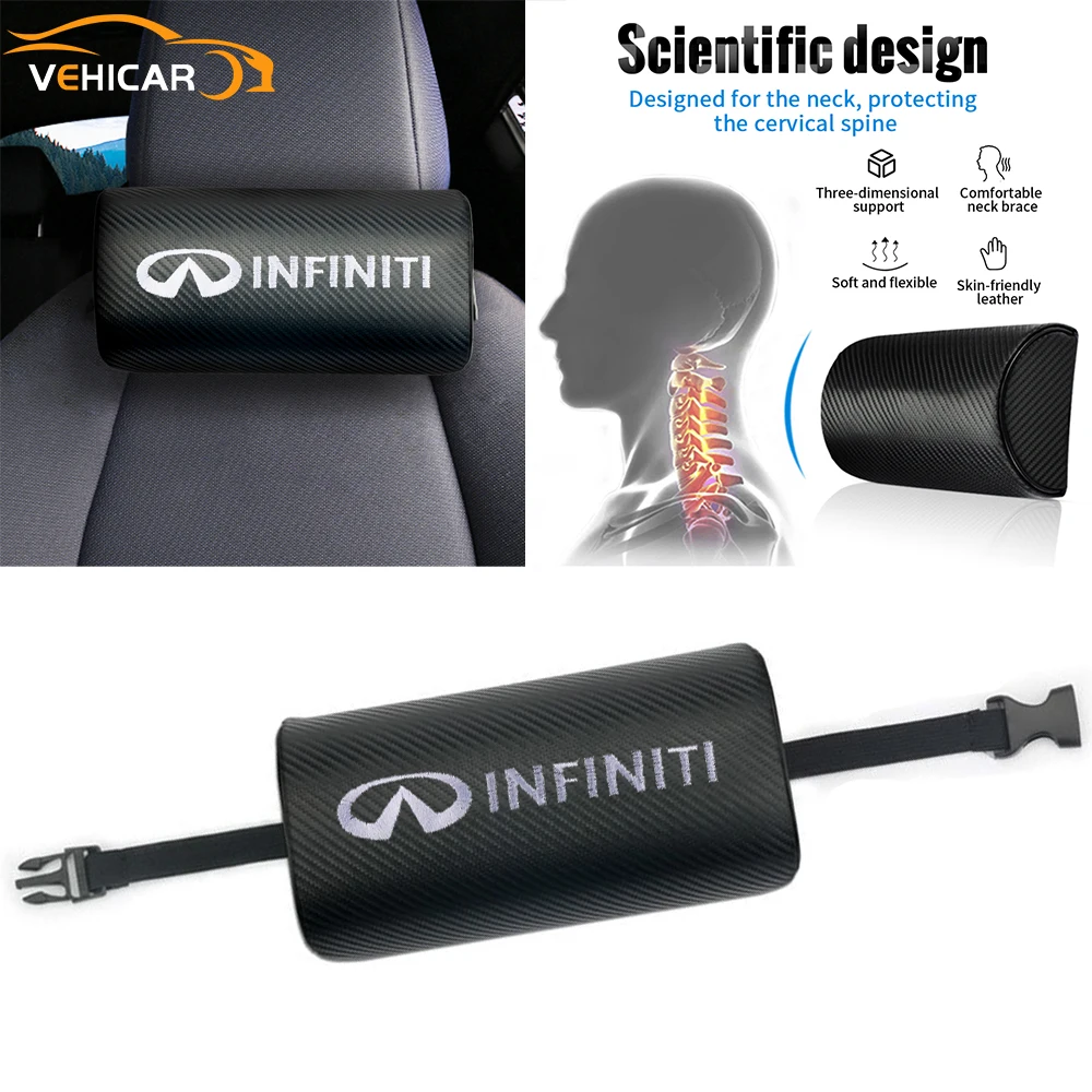 

VEHICAR Car Pillow For INFINITI Travel Rest Car Headrest Support Pillow Carbon Fiber Auto Universal Removable Car Accessories