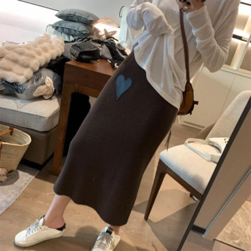 

Женская трикотажная облегающая юбка, разноцветная обтягивающая трапециевидная юбка с разрезом и высокой талией, модель H862 на зиму