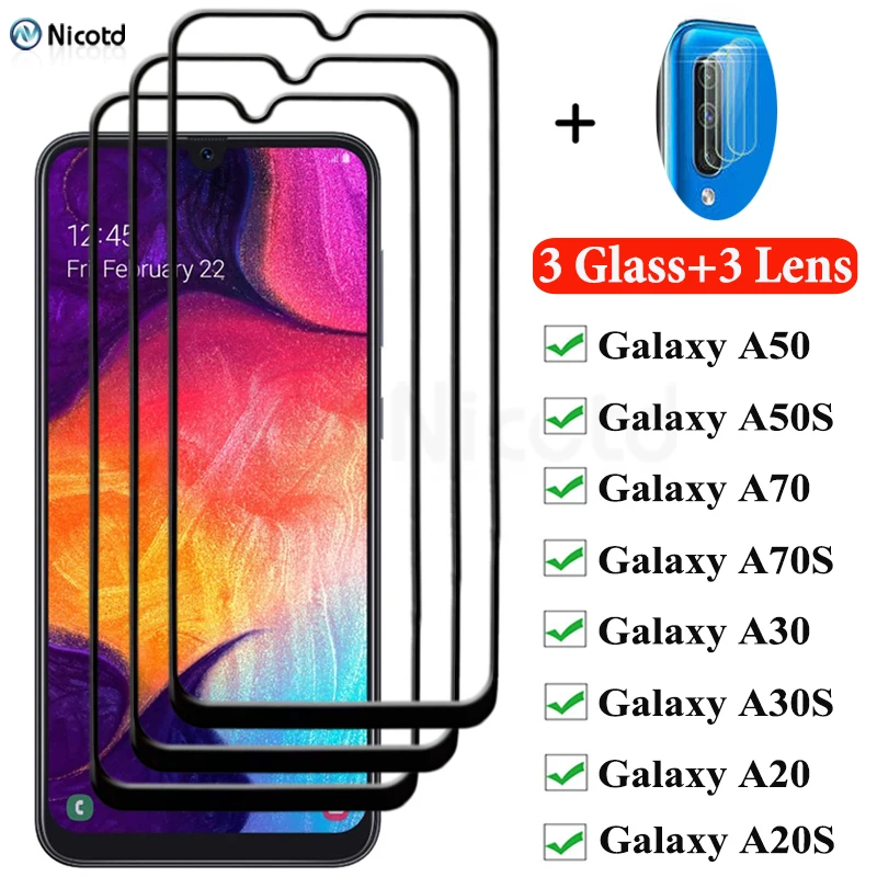 Защитное стекло на весь экран 6 в 1 для Samsung Galaxy A50 A70 A30 A20, Защитная пленка для экрана на Galaxy A50S A70S A20S A30S
