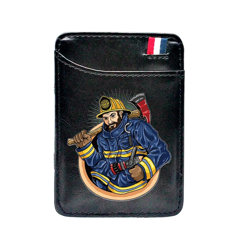 

Fashion Brave Fireman Design Magic Wallet Classic Brown Pu Leather Men Women Mini Thin Money Clips Credit Card Holder Purse