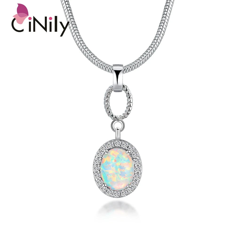 

CiNily White Fire Opal Necklaces & Dangle Pendants With Stone Silver Plated Filled Oval Charm Luxury Fully-Jewelled Woman Gift