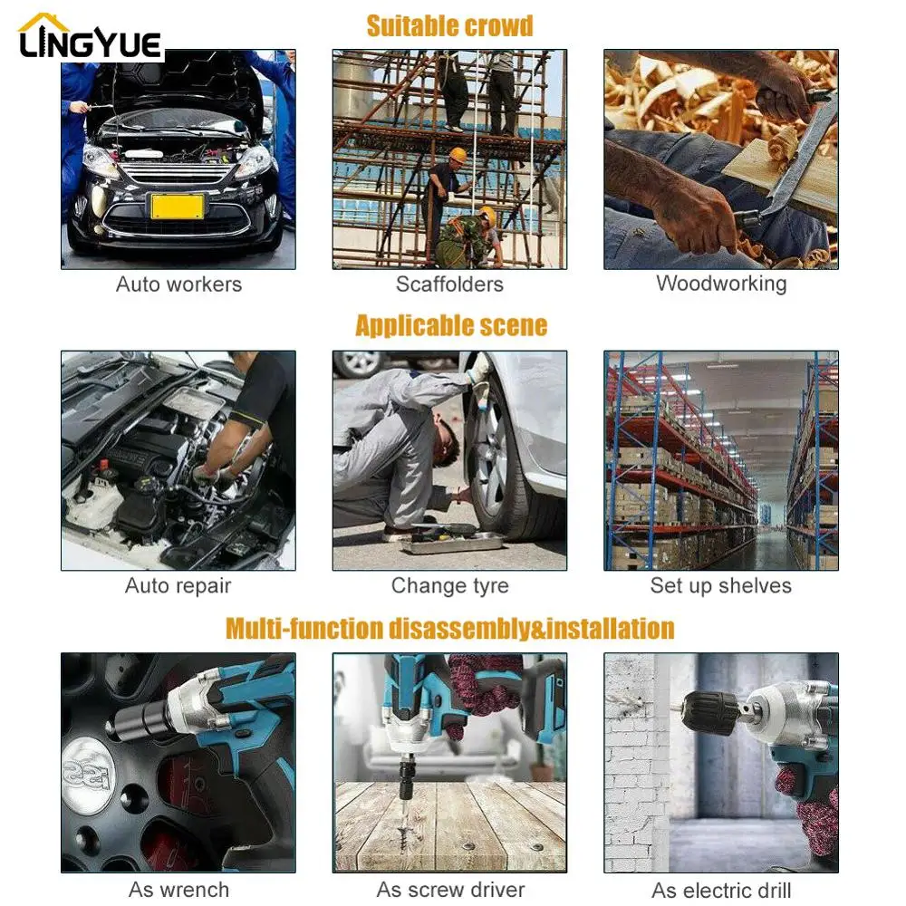 Lingyue беспроводной электрический ударный гайковерт может быть использован с Makita
