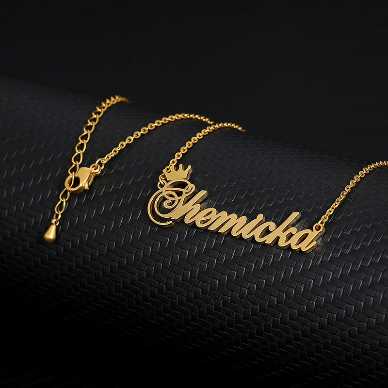 Пользовательское имя корона ожерелье для женщин персонализированный шрифт