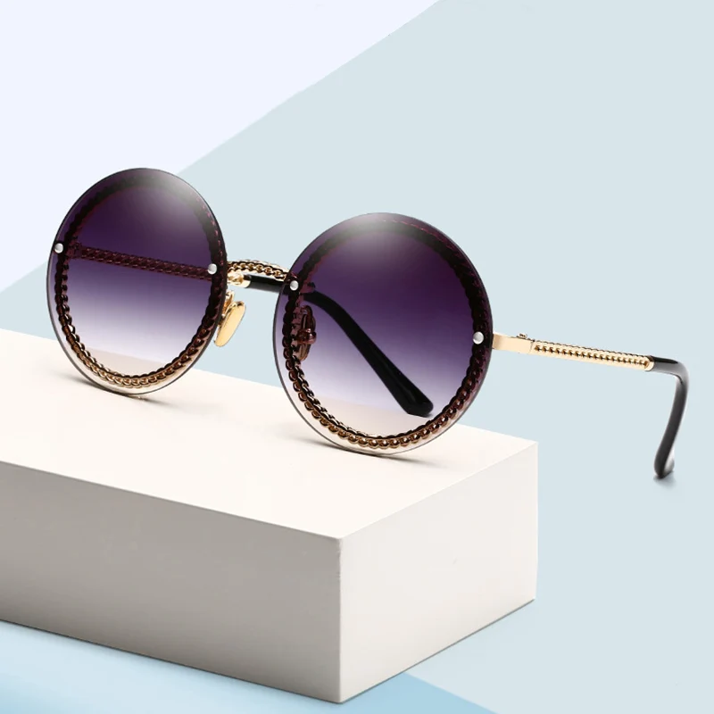 Модные металлические круглые солнцезащитные очки без оправы женские модные в