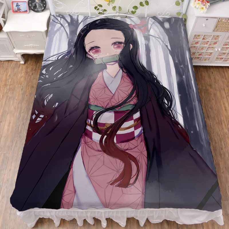 

November update Japanese Anime Demon Slayer: Kimetsu no Yaiba sexy girl bed milk fiber sheet & blanket summer quilt 150x200cm