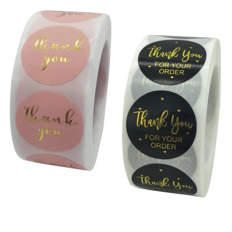 

500PCS Silver Thank You Sticker Gold Adhesive Labels Seal Stickers Pink Paper Thank You for Your Order Decoration Scrapbooking