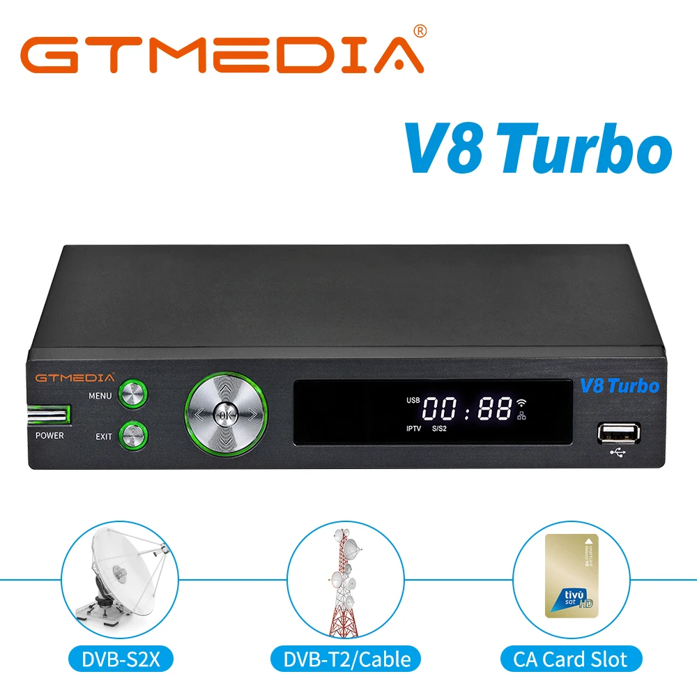 Спутниковый ресивер GTMEDIA V8 Turbo DVB-S2/T2/C поддержка Tivusat CA Card Slot ccam 1080P Full HD H.265 Pk NOVA в