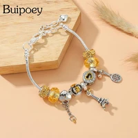 buipoey hot heart tower pendant baseball bat charm bracelets for women men original heart lock key yellow beads bracelet gifts