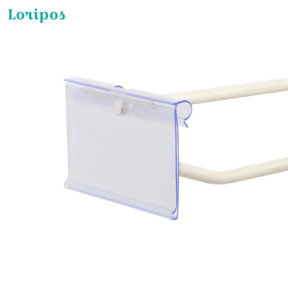 

60pcs Clear Plastic Display Holder Double Hook Wire Shelf Retail Price Tag Label Rack Merchandise Sign Card Stand