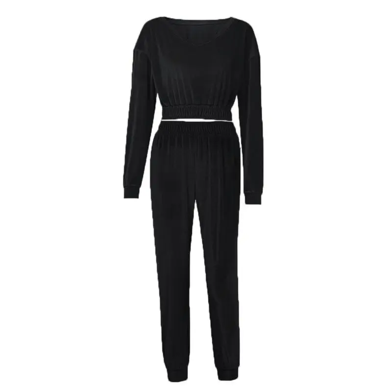 Костюм спортивный женский бархатный с V-образным вырезом и длинным рукавом |